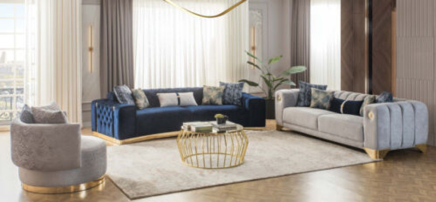 Moderno conjunto de muebles tapizados para sala de estar, sofá de diseño de cuatro plazas, sofá de tres plazas, 2 sillones.