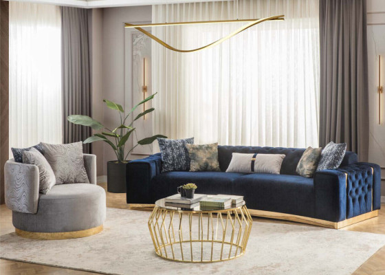 Moderno conjunto de muebles tapizados para sala de estar, sofá de diseño de cuatro plazas, sofá de tres plazas, 2 sillones.