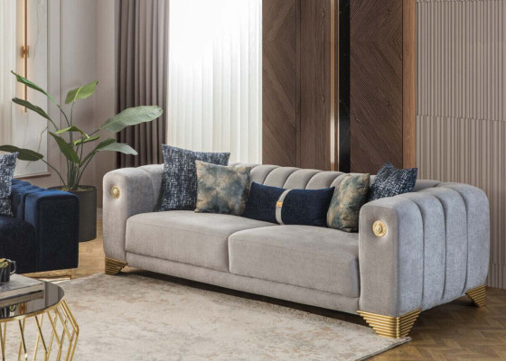 Moderno conjunto de muebles tapizados para sala de estar, sofá de diseño de cuatro plazas, sofá de tres plazas, 2 sillones.