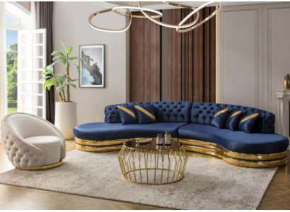 Sofá conjunto muebles tapizados azul 2x sofás de 4 plazas sillón sala de estar de lujo
