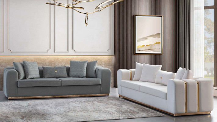 Asientos tapizados blancos y grises, diseñador de 4 plazas, 2 sofás tapizados de lujo.