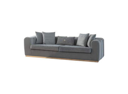 Diseñador de cuatro plazas gris sofá lujoso de cuatro plazas con tapicería elegante.