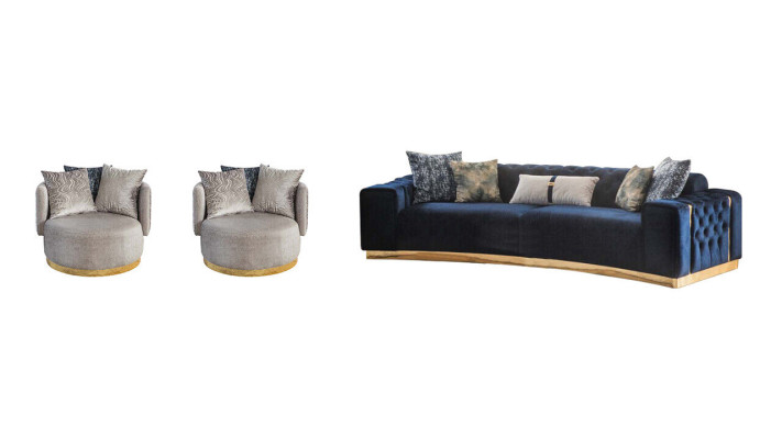 Sala de estar Conjunto completo de asientos Chesterfield Sofá de 4 plazas 2 sillones 3 piezas