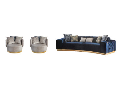 Sala de estar Conjunto completo de asientos Chesterfield Sofá de 4 plazas 2 sillones 3 piezas