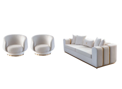 Sofás blancos para la sala de estar Elegante diseñador de 4 plazas 2 sillones nuevos 3 piezas
