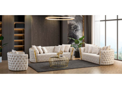 Conjunto de muebles Chesterfield de lujo completo de acero inoxidable 3+2+1 plazas