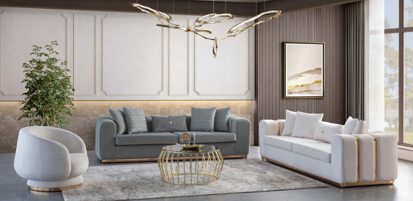 Conjunto de sofás para la sala de estar blanco Juego de muebles tapizados de 4 plazas Sofá de tela Sillón reclinable de 2 piezas