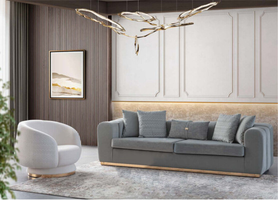 Conjunto de sofá gris-blanco para la sala de estar Sofá de cuatro plazas Sillón de lujo de 2 piezas