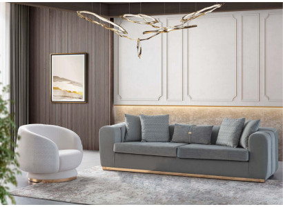 Conjunto de sofá gris-blanco para la sala de estar Sofá de cuatro plazas Sillón de lujo de 2 piezas