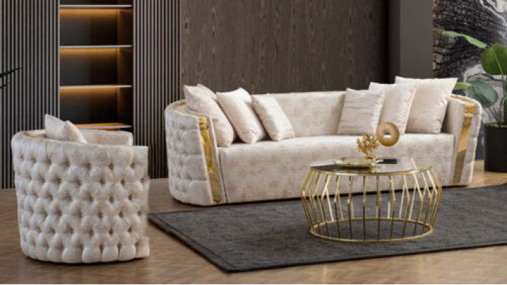 Chesterfield beige Sofás de salón Acero inoxidable de 3 plazas Lujo de 1 plaza