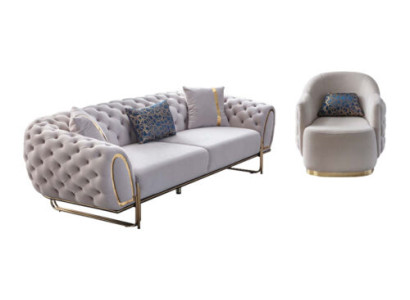 Sofá Chesterfield blanco Juego de 3 plazas Sofisticado butaca exclusiva 2 piezas Nuevo