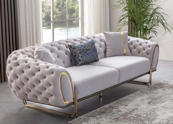 Sofá Chesterfield blanco Juego de 3 plazas Sofisticado butaca exclusiva 2 piezas Nuevo
