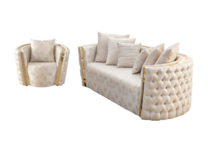 Sala de estar beige Chesterfield de dos asientos, asiento lujoso de dos asientos.