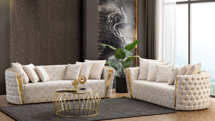 Sala de estar beige Chesterfield de dos asientos, asiento lujoso de dos asientos.