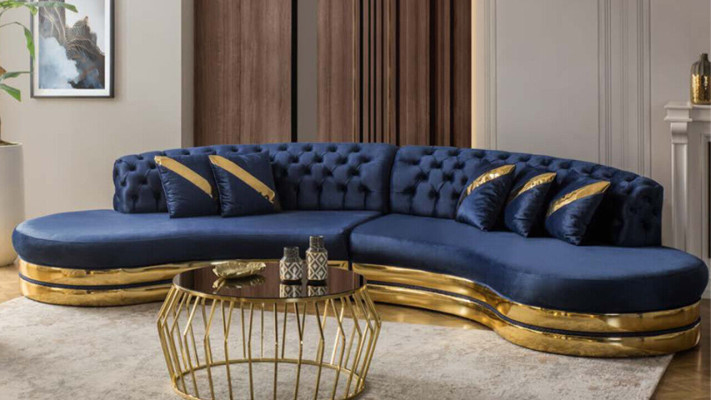 Exclusivo sofá Chesterfield de 4 plazas abombado, diseño de sofá tapizado.
