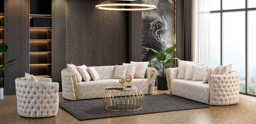 Sillón Chesterfield blanco de lujo con 2 asientos redondos acolchados de una plaza.