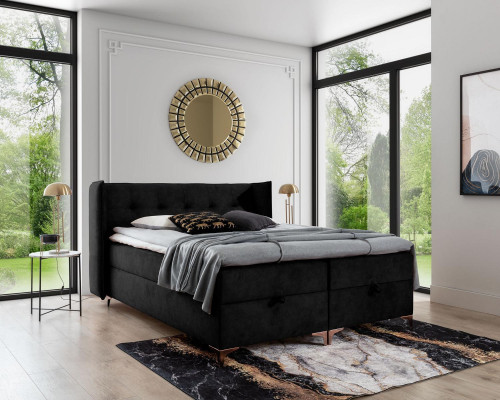 Dormitorio Muebles de diseñador Cama doble Madera Muebles tapizados Lujo Cama de muelles de caja