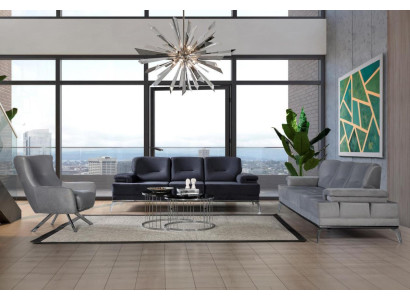 Conjunto completo de sofás de tela, modernos sofás tapizados de tres plazas y sillón.