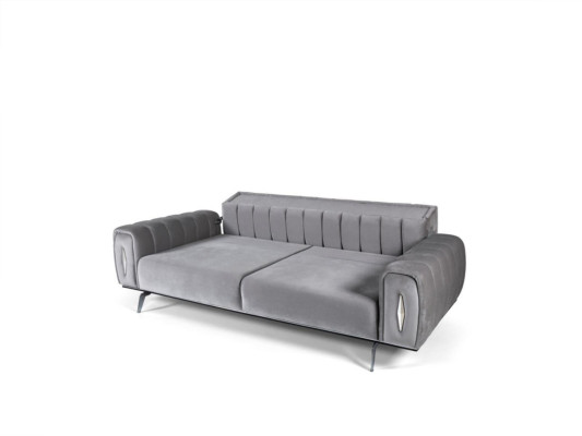 Sofás de acero inoxidable gris oscuro de diseñador, juego de 3 piezas con sillón de tres plazas.