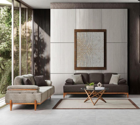 Conjunto de sofás elegantes, sofá de diseñador de tela, sofás tapizados con bastidor de madera.