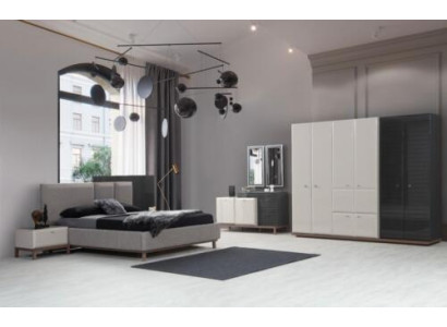 Muebles exclusivos para dormitorio: cama doble de diseñador, mesillas de noche, armario