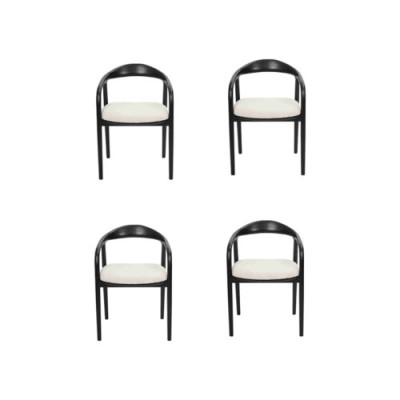 Elegante conjunto de 4 sillas de comedor de acero inoxidable negro modernas diseñadas de estilo.