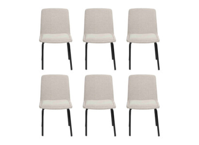 Conjunto de metal con respaldo acolchado blanco, sillas de comedor de tela, juego de 6 sillas.