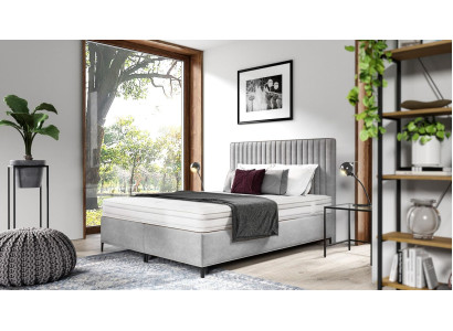 Cama de lujo moderna de diseño nuevo para dormitorio tapizada en madera.