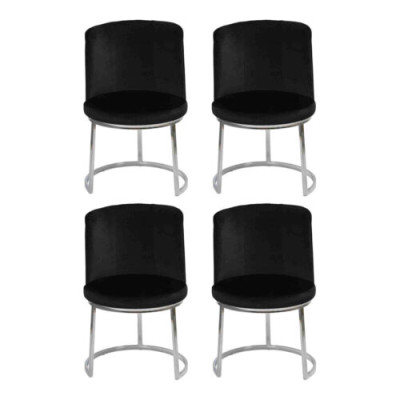 Silla de diseñador negra 4x con patas de acero inoxidable Sillas de comedor modernas