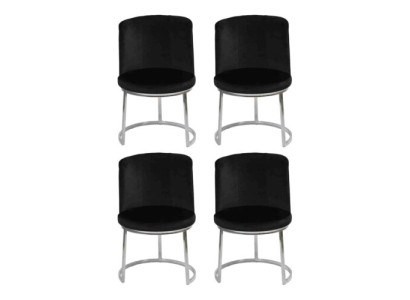Silla de diseñador negra 4x con patas de acero inoxidable Sillas de comedor modernas