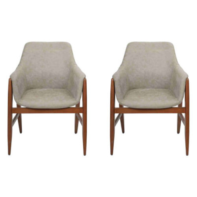 Silla de comedor 2x Sillas Silla de cocina Sillón de respaldo de madera Tela Moderna Gris Silla