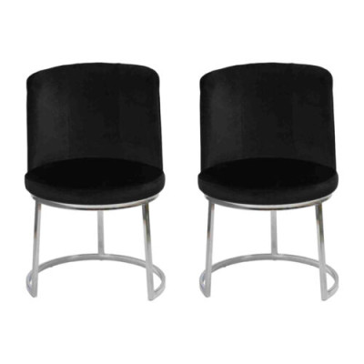Sillas de comedor modernas de diseñador negro con patas de acero inoxidable 2x