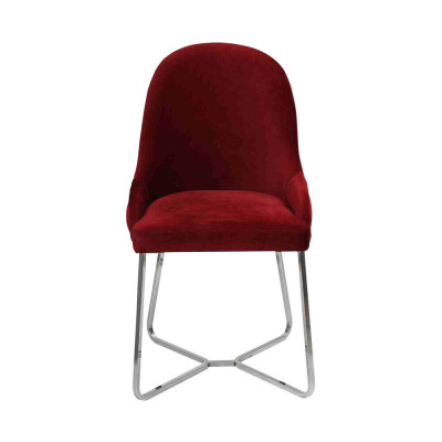 Silla de comedor roja, silla de cocina de diseñador, lujoso sillón de acero inoxidable.