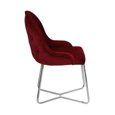 Silla de comedor roja, silla de cocina de diseñador, lujoso sillón de acero inoxidable.