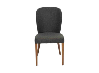 Silla moderna de madera gris tapizada, silla individual de diseñador con respaldo.
