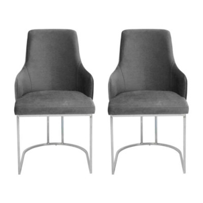Dos sillas de comedor grises acolchadas. Juego de lujo de dos sillas de comedor.