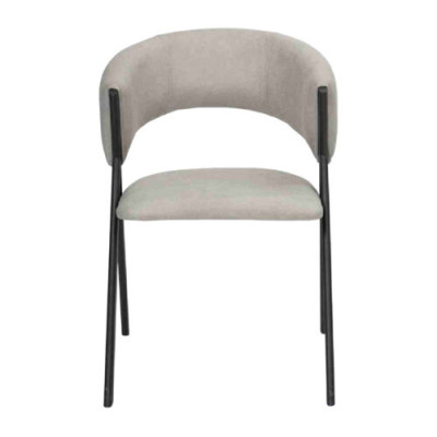 Silla de comedor de color gris claro, asiento acolchado del diseñador, armazón de metal, de una plaza.
