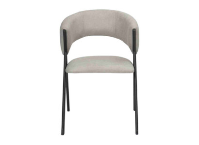 Silla de comedor de color gris claro, asiento acolchado del diseñador, armazón de metal, de una plaza.