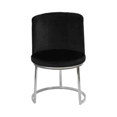 Silla de diseñador negra con pies de acero inoxidable. Silla moderna para comedor, nueva.