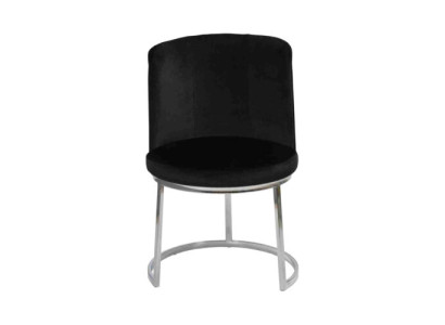 Silla de diseñador negra con pies de acero inoxidable. Silla moderna para comedor, nueva.