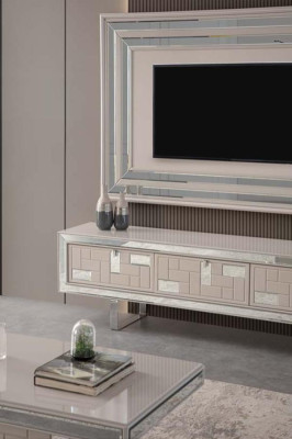 Mueble de salón de lujo Soporte de TV Panel de pared Mesa de centro RTV 3 piezas Blanco