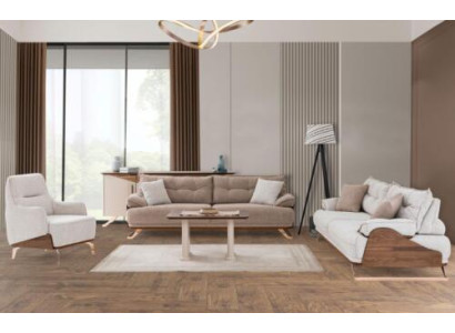 Conjunto de sofá de tres plazas Sillón Sofá de tela Beige de 3 piezas