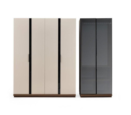 Juego de dormitorio completo de cama doble con mesitas de noche y armario en color beige, 6 piezas.