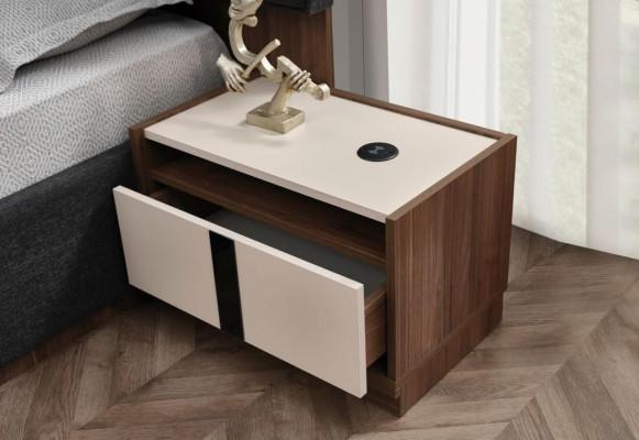Conjunto dormitorio Cama doble Mesitas de noche Armario Gris 4 piezas