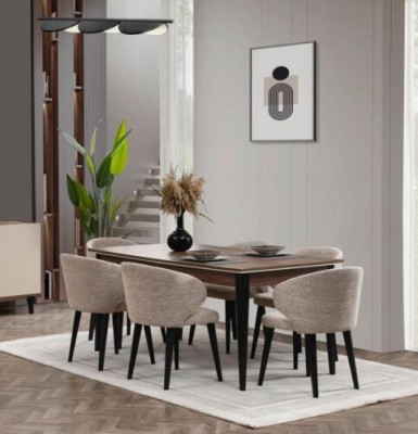 Grupo de comedor de madera Conjunto de mesa y sillas para comedor de 7 piezas en color marrón.