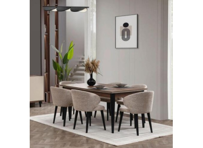 Grupo de comedor de madera Conjunto de mesa y sillas para comedor de 7 piezas en color marrón.