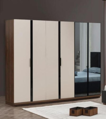 Armario ropero de dormitorio de madera beige moderno grande