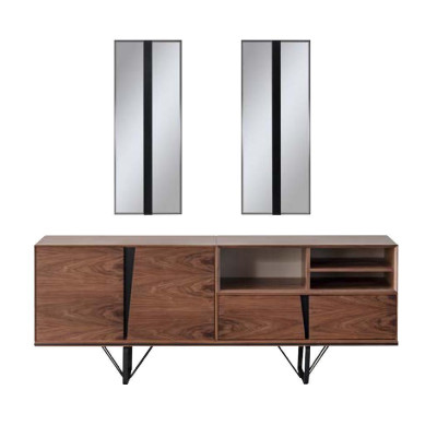 Grupo de comedor, conjunto de mesa de comedor de 2 piezas, aparador, mesa de comedor marrón de madera.