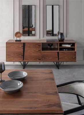 Grupo de comedor, conjunto de mesa de comedor de 2 piezas, aparador, mesa de comedor marrón de madera.