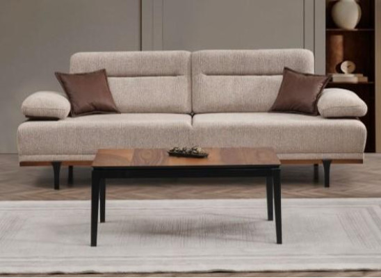 Conjunto de sofá de tela completo de tres plazas, sillón y sofá beige de 3 piezas.
